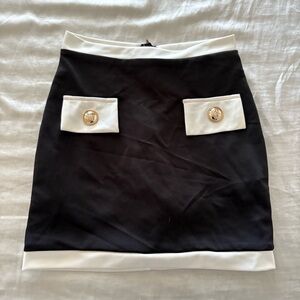Black and White Contrast Mini Skirt with Gold Button Detail